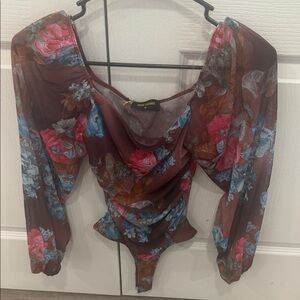 Floral Sheer Bodysuit in Multicolor by Shein